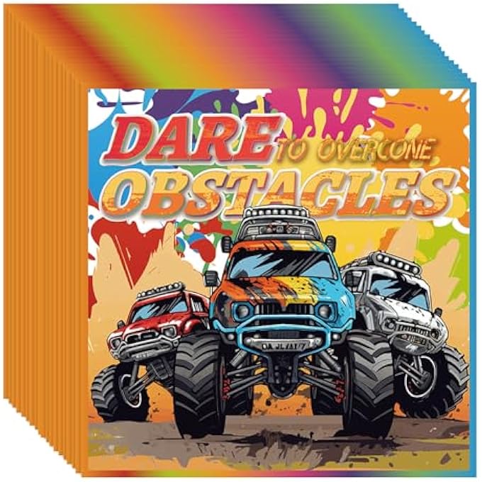 MONSTER TRUCKS BIRTHDAY NAPKINS, PACK OF 24, 33 X 33 CM, MONSTER TRUCK NAPKINS, RACING CAR NAPKINS, TABLE DECORATION, BIRTHDAY, DIGGER TRACTOR NAPKINS FOR CHILDREN'S BIRTHDAY OR THEME PARTY - Image 2